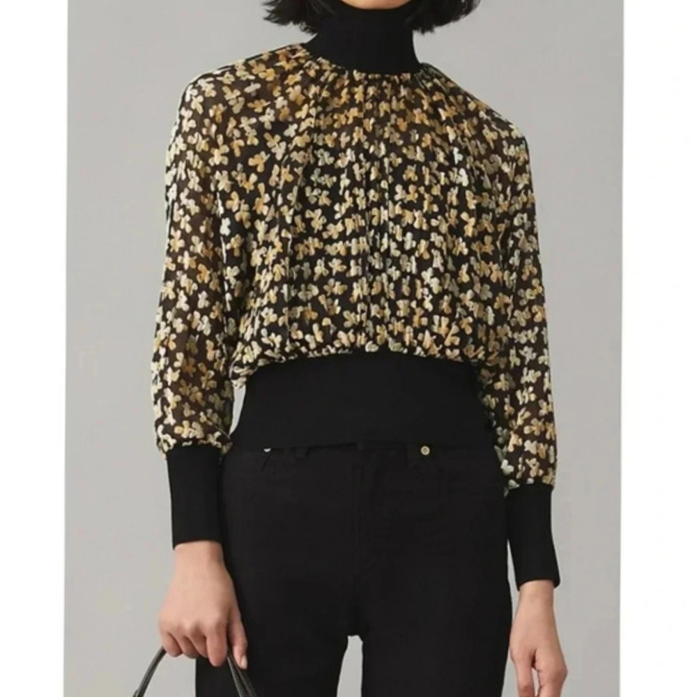 NEW Tory Burch VELVET DEVORE TOP in Little Black Leaves